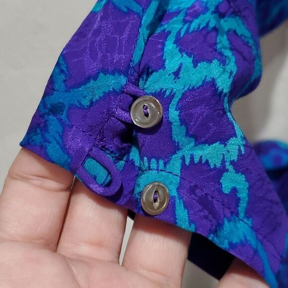 Vintage 80s Nora Noh 100% Silk Midi/Maxi Dress With Batwing Sleeves - Picture 7 of 16